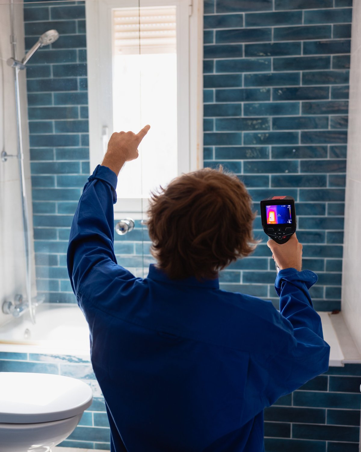 Inspector using thermal camera to detect issues